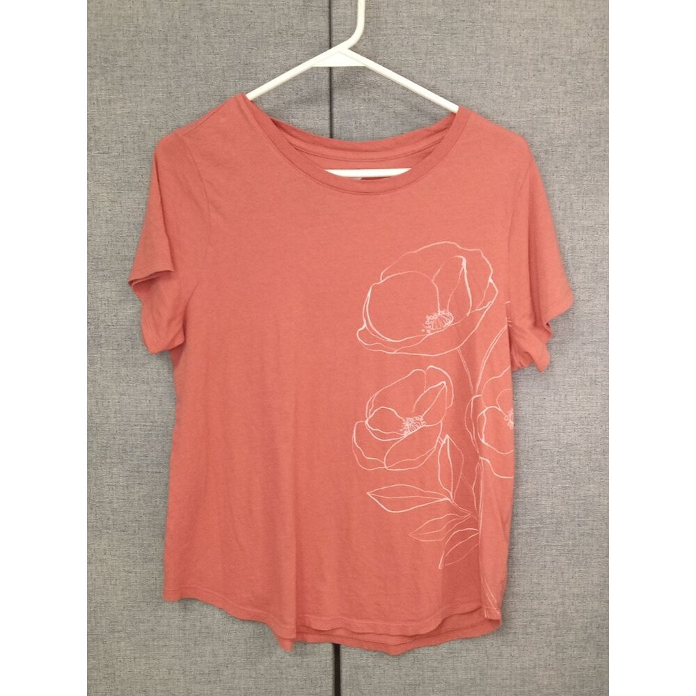 Old Navy Women's Pink, White Flower Short Sleeved Tee Size Large